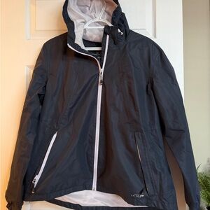 Black Hooded Jacket with White Trim